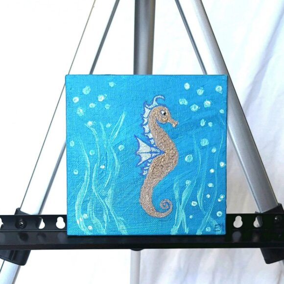 Original Seahorse painting, 6x6, acrylic - Picture 1 of 4
